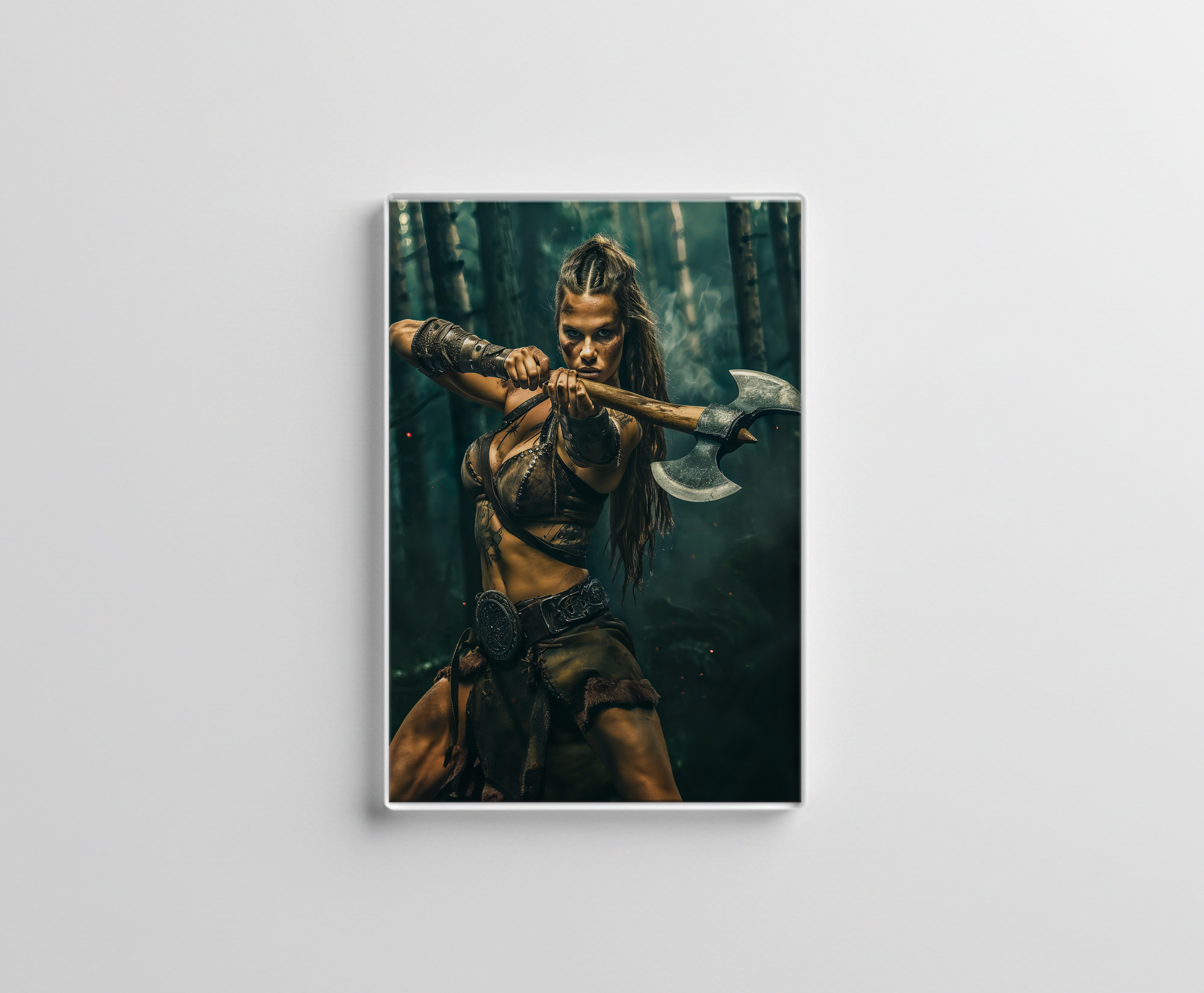 raxxa Glas-Magnet: Relentless Viking Shieldmaiden Wielding Her Battle Axe