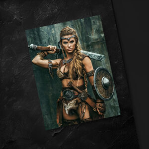 raxxa Postkarte: Nordic Warrior Woman Holding Her Sword With Determination