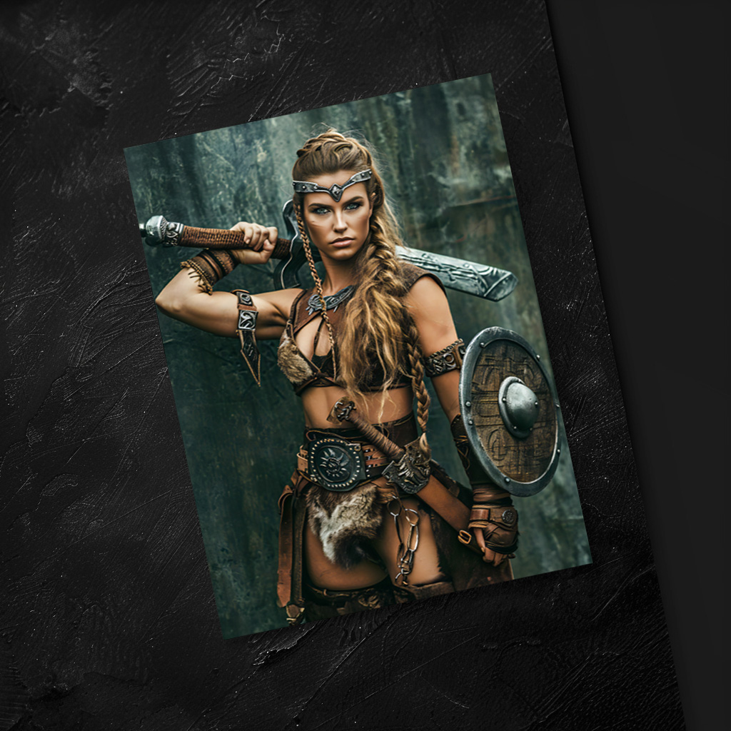 raxxa Postkarte: Nordic Warrior Woman Holding Her Sword With Determination