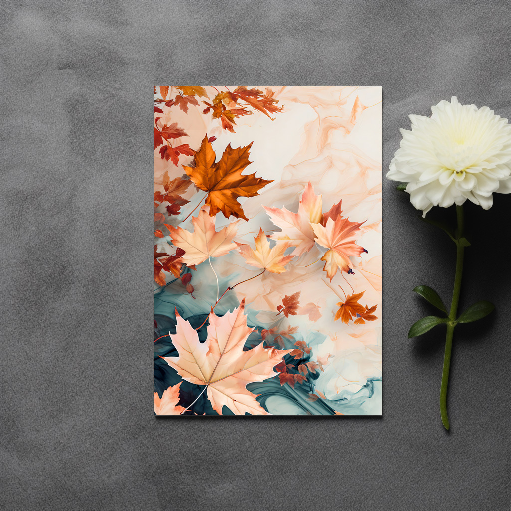 raxxa Postkarte: Pastel-Colored Watercolor Illustration of Vibrant maple Leaves