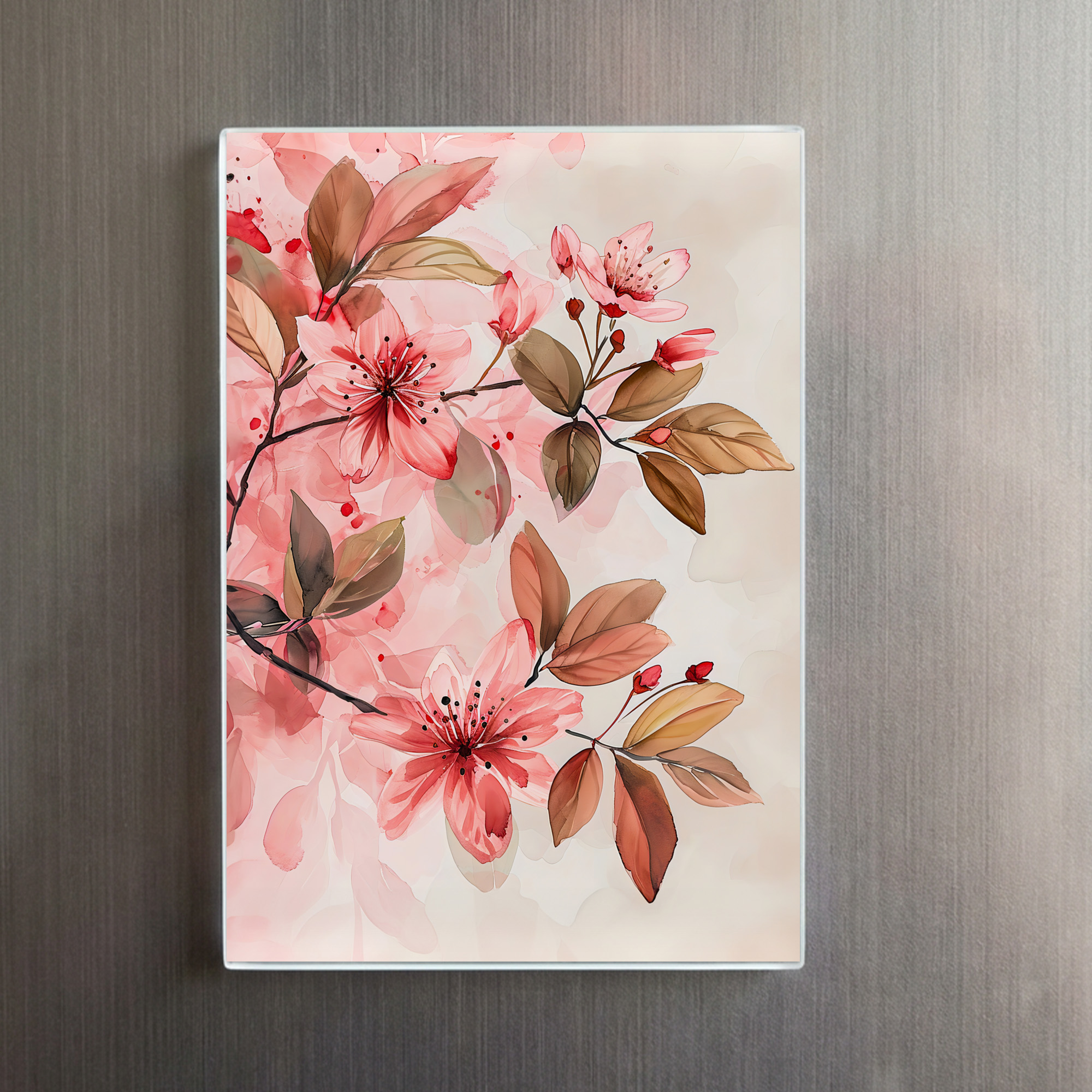raxxa Glas-Magnet: Pink Watercolor Blossoms With Soft Brown Leaves – Image 2