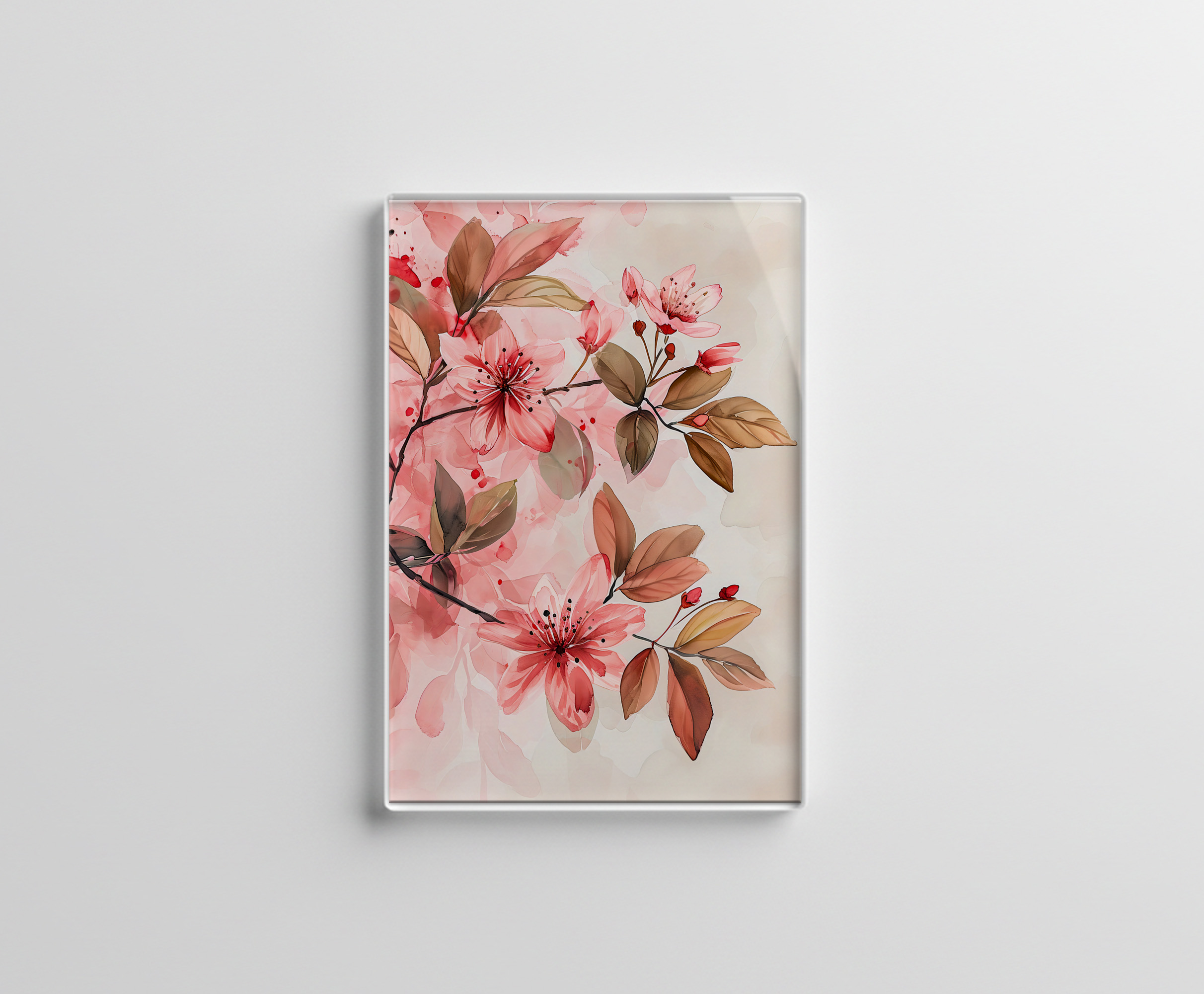raxxa Glas-Magnet: Pink Watercolor Blossoms With Soft Brown Leaves