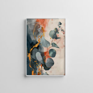raxxa Glas-Magnet: Grey Round Botanical Leaves With Gold And Red Watercolor Background