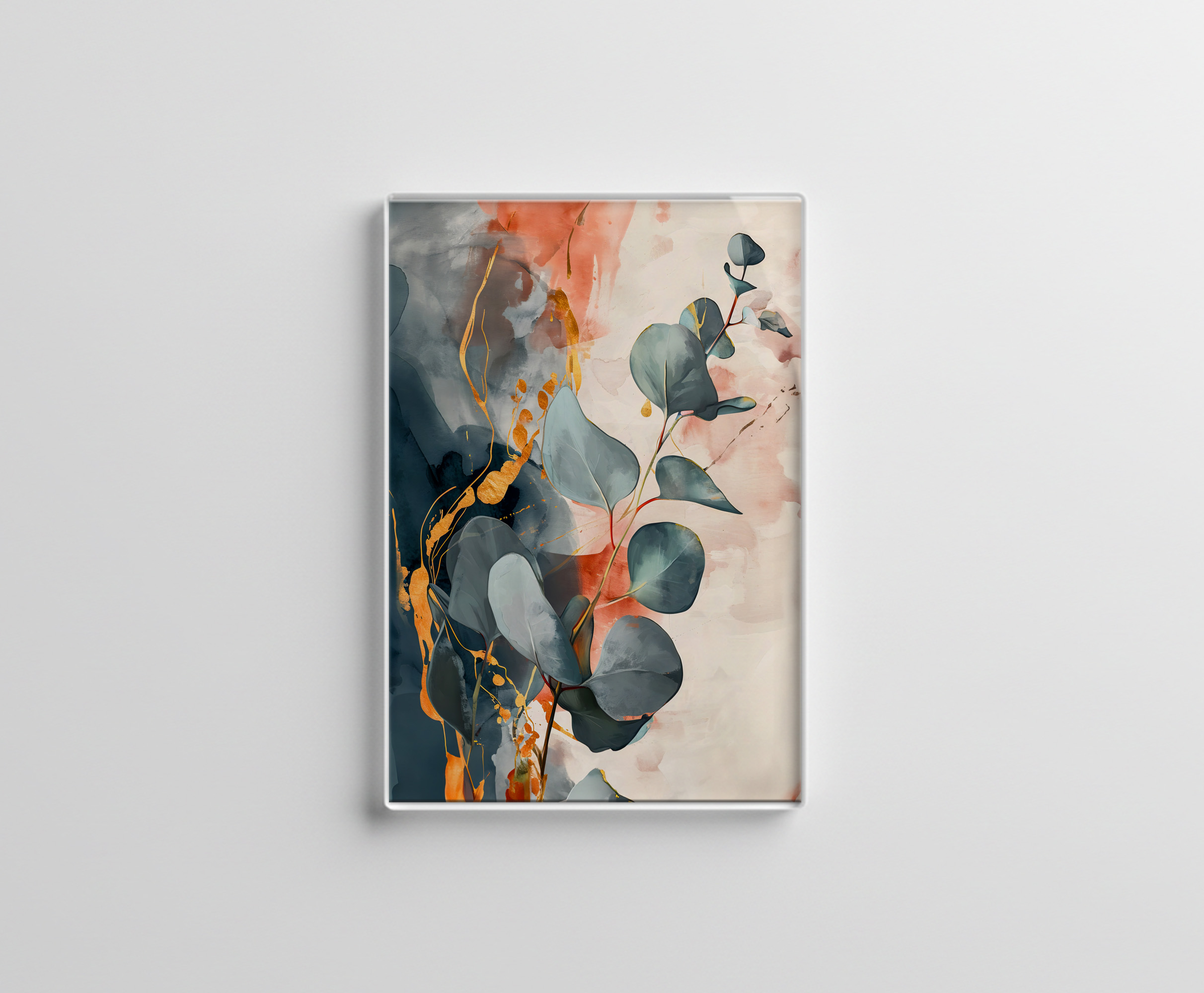 raxxa Glas-Magnet: Grey Round Botanical Leaves With Gold And Red Watercolor Background