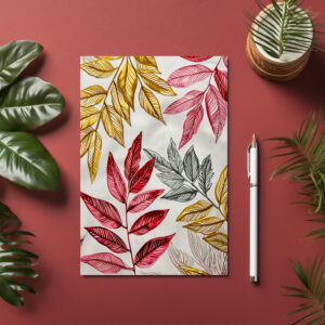 raxxa Postkarte: Dark Red Fern Leaves With Gold Accents