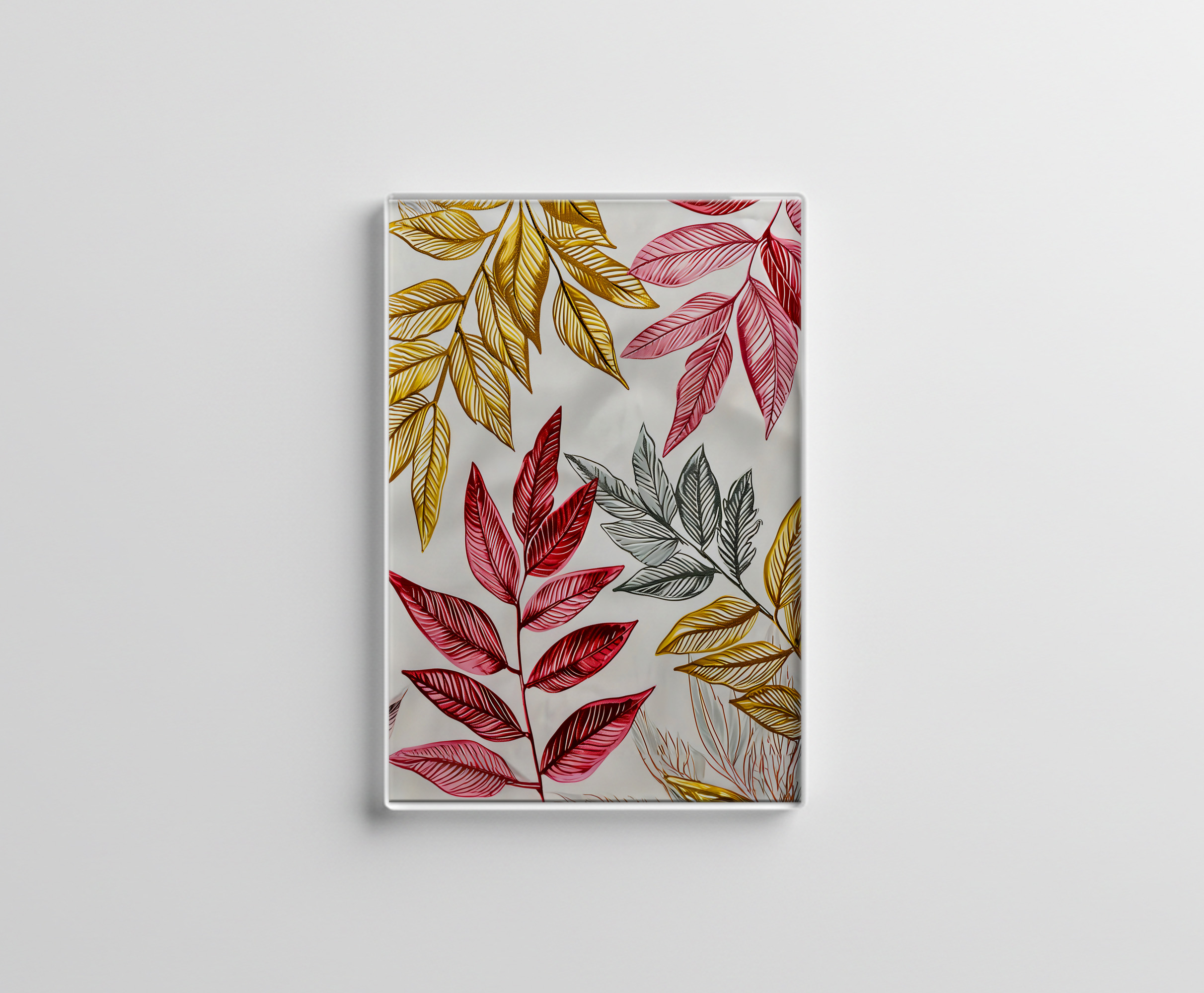raxxa Glas-Magnet: Dark Red Fern Leaves With Gold Accents