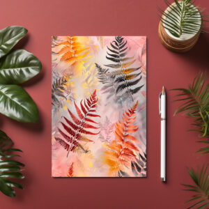 raxxa Postkarte: Dark Red Fern Leaves With Gold Accents On Pink Pastel Background