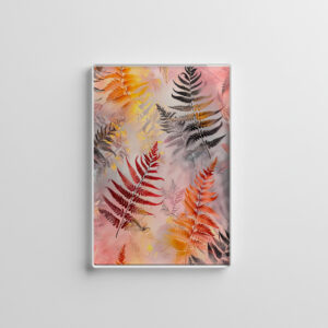 raxxa Glas-Magnet: Dark Red Fern Leaves With Gold Accents On Pink Pastel Background