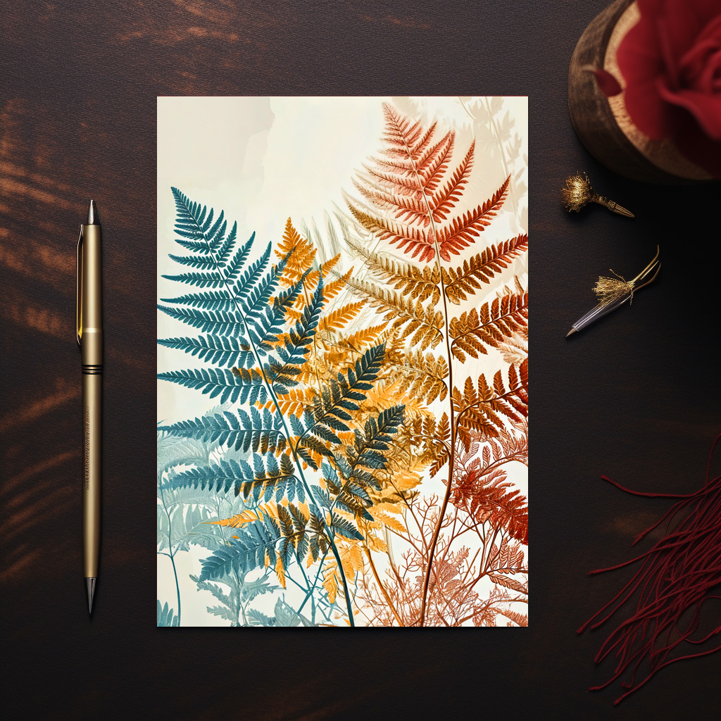 raxxa Postkarte: Pastel-Colored Watercolor Illustration of Vibrant Fern Leaves