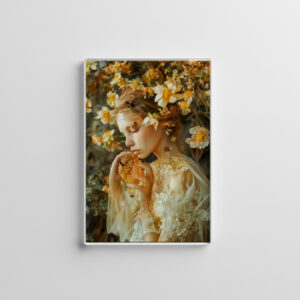 raxxa Glas-Magnet: woman elegantly poses with honeybees and the sweet result of their labor, honey.