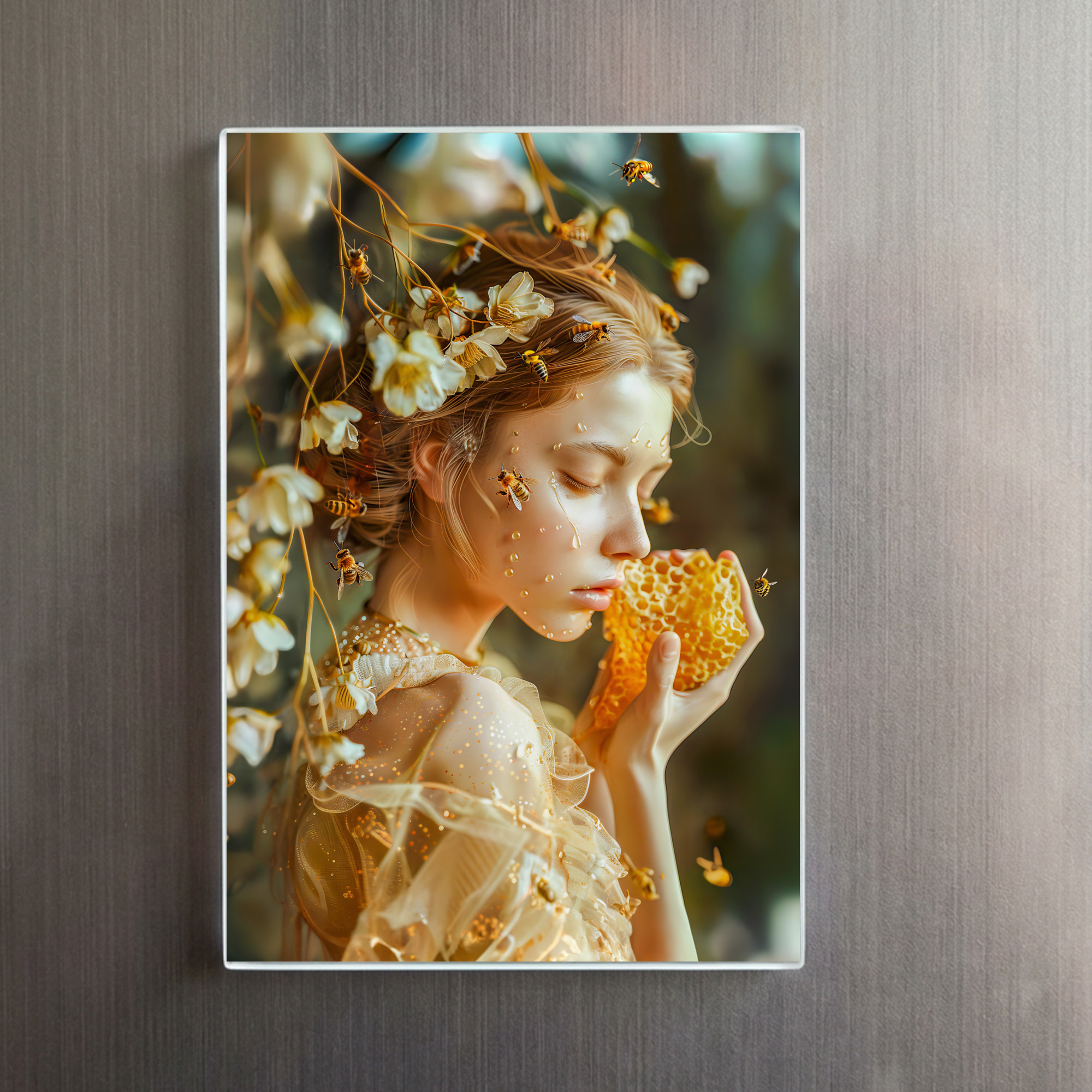 raxxa Glas-Magnet: Queen Bee Woman Posing with Honeybees and Honey – Bild 2