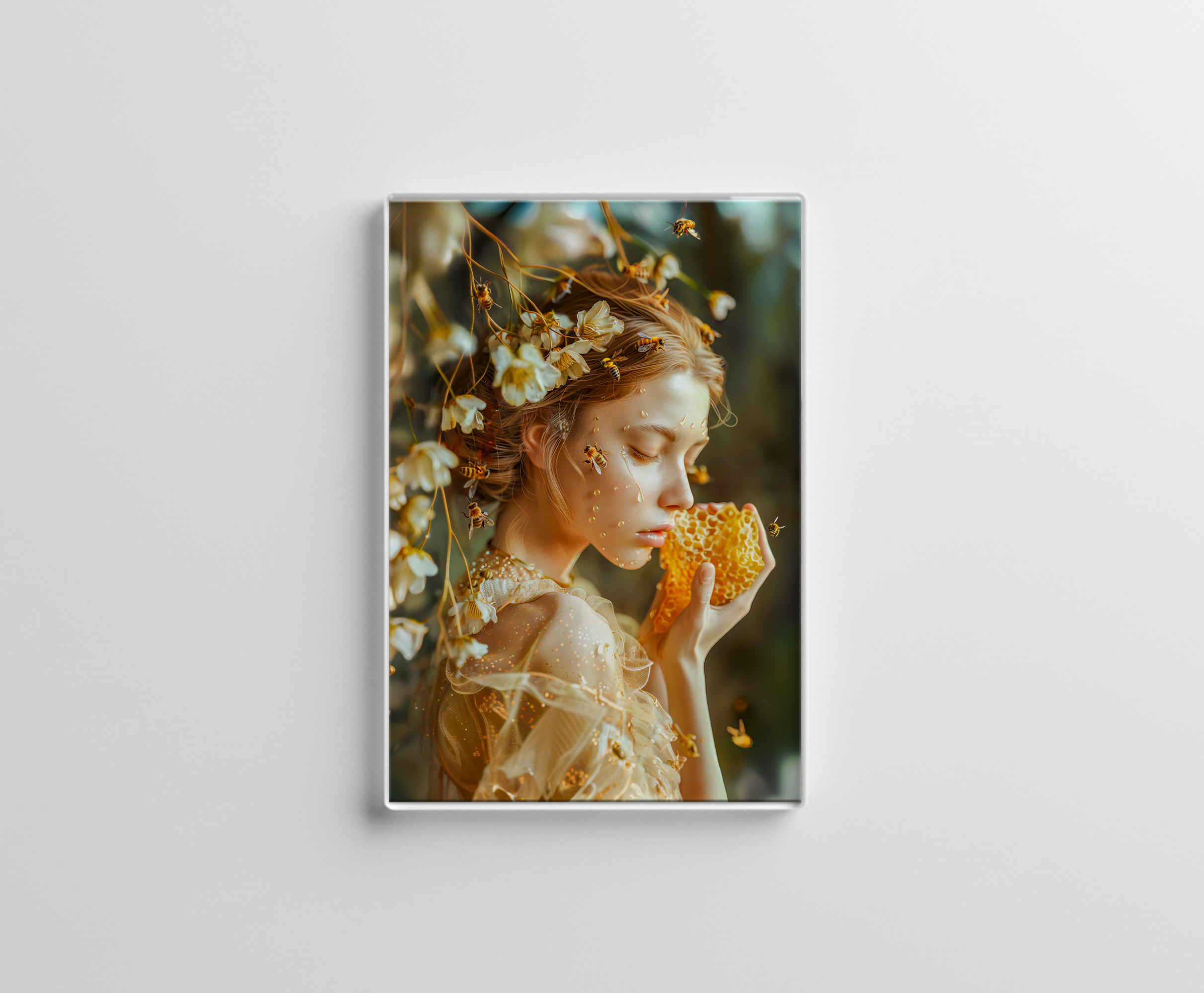 raxxa Glas-Magnet: Queen Bee Woman Posing with Honeybees and Honey