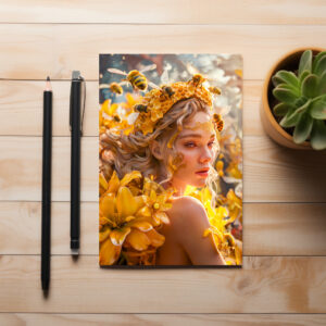 raxxa Postkarte: Queen Bee Woman Posing with Honeybees and Honey