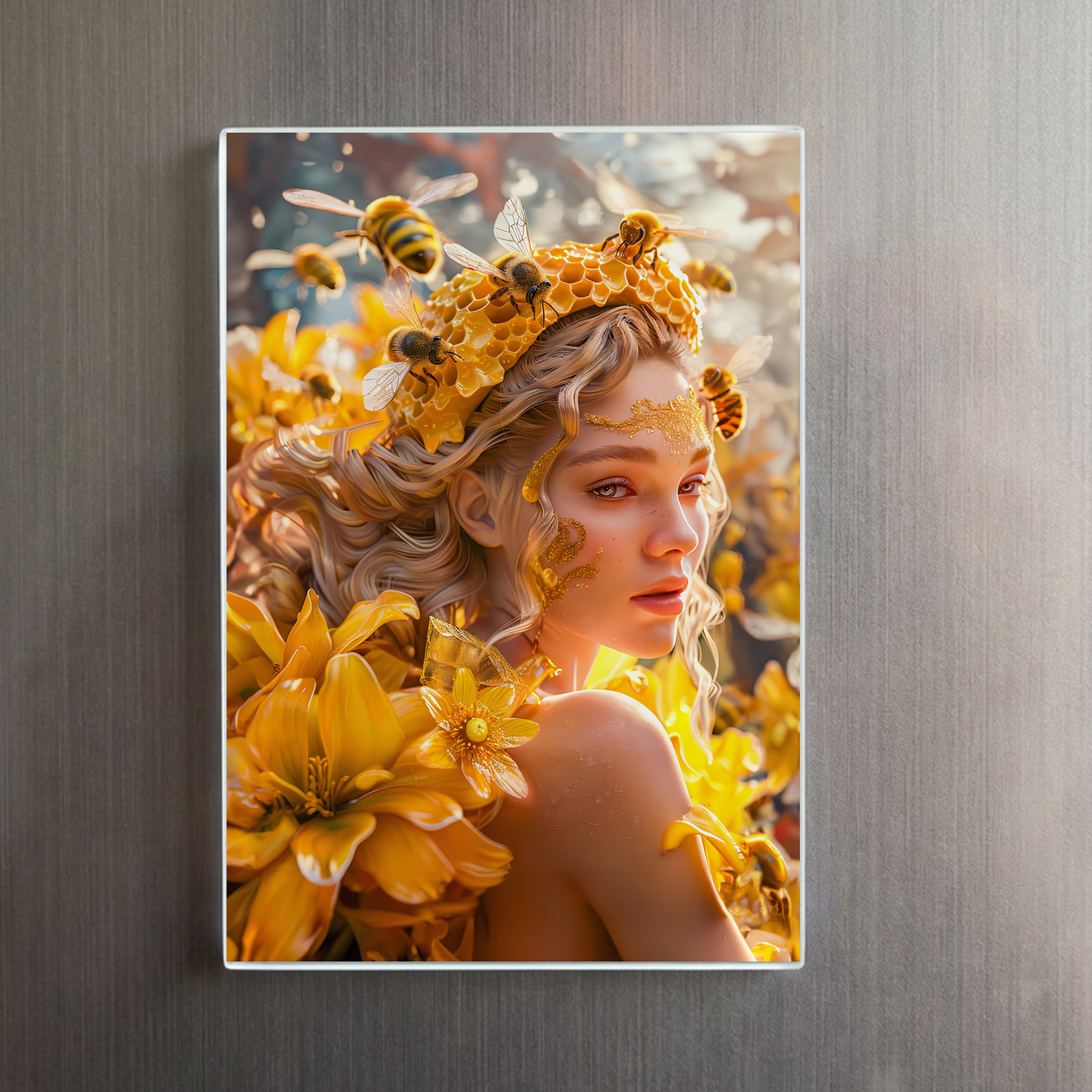 raxxa Glas-Magnet: Queen Bee Woman Posing with Honeybees and Honey – Bild 2