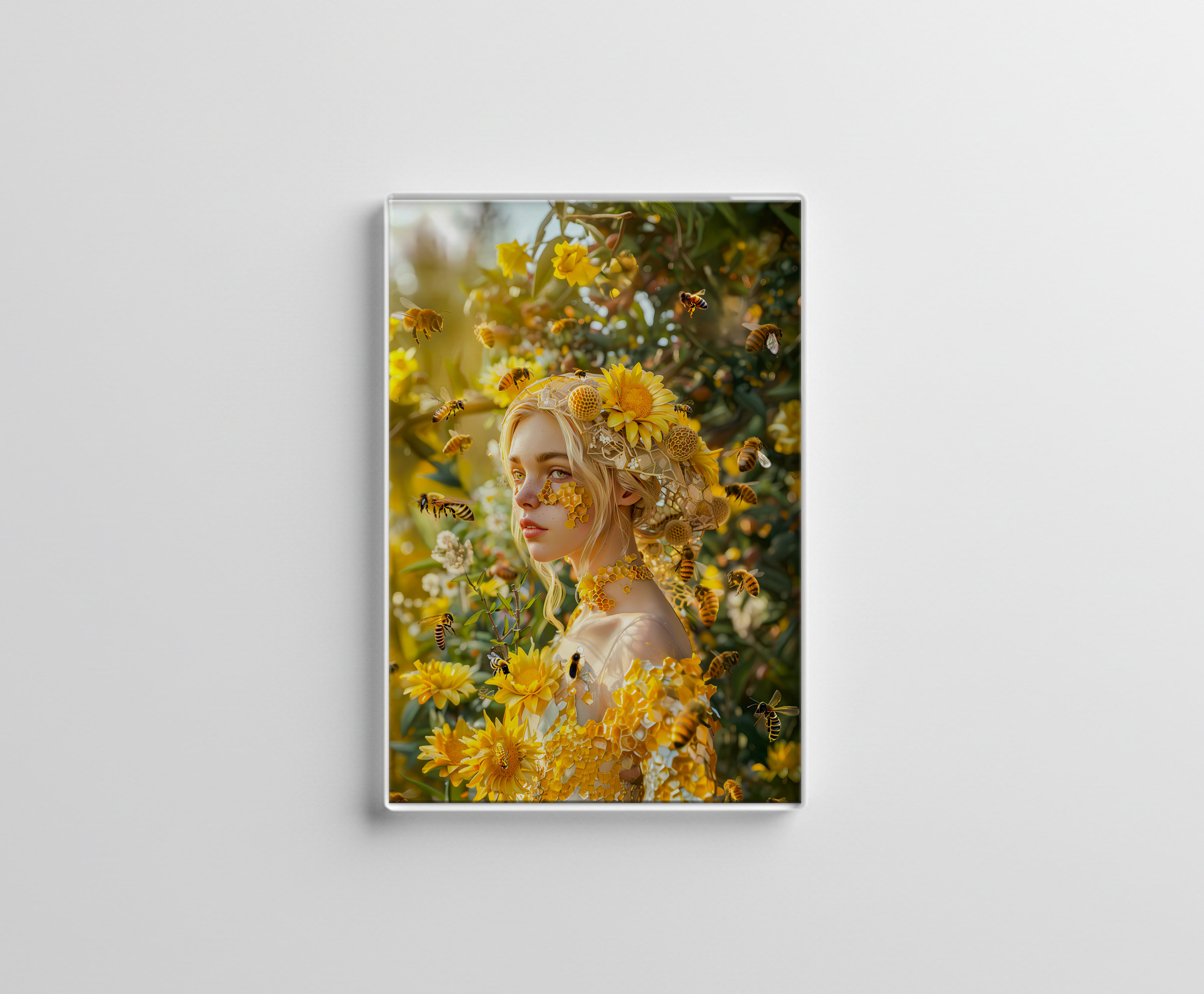raxxa Glas-Magnet: Queen Bee Woman Posing with Honeybees and Honey