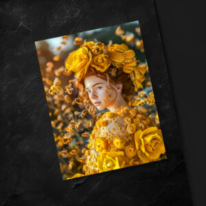 raxxa Postkarte: Queen Bee Woman Posing with Honeybees and Honey