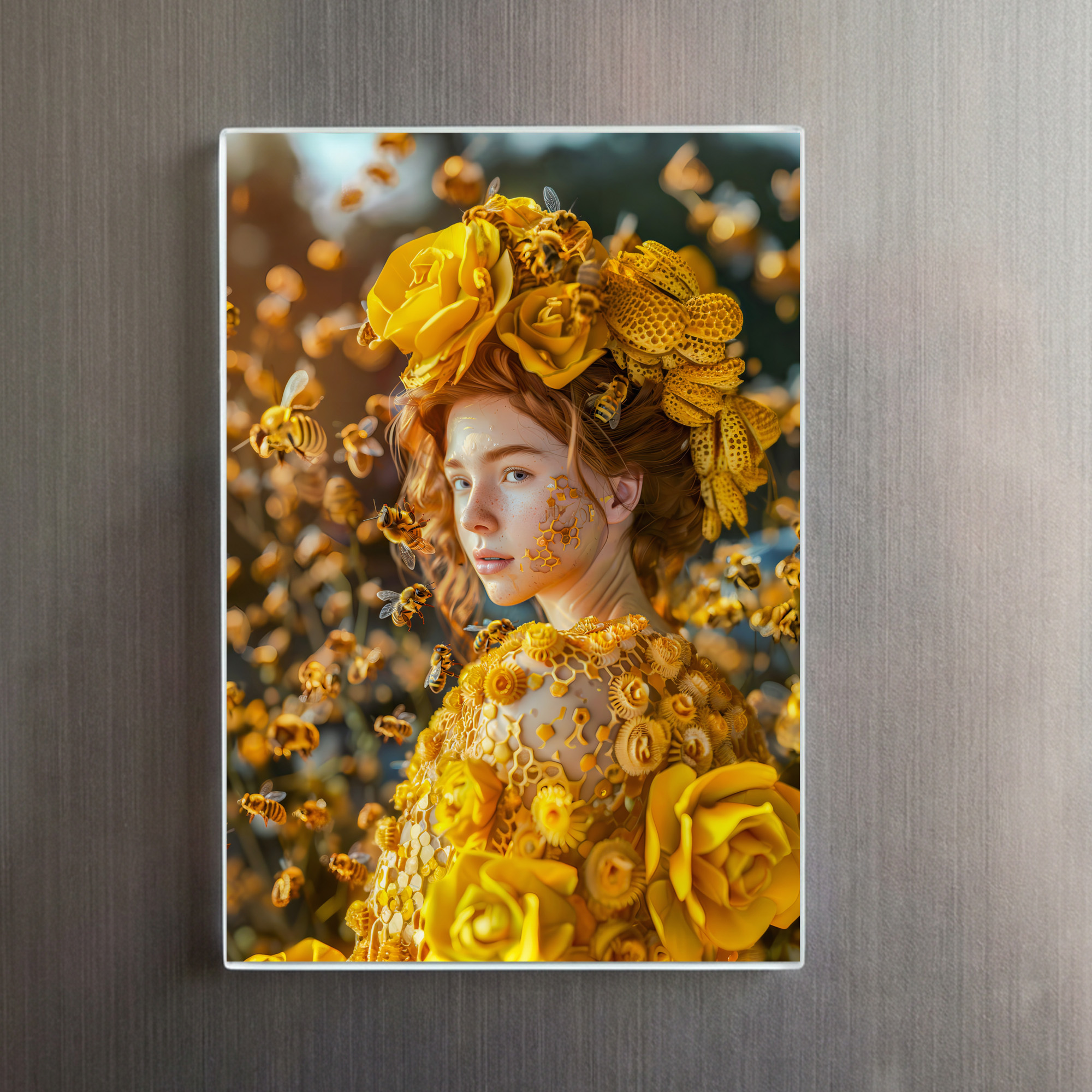 raxxa Glas-Magnet: Queen Bee Woman Posing with Honeybees and Honey – Bild 2
