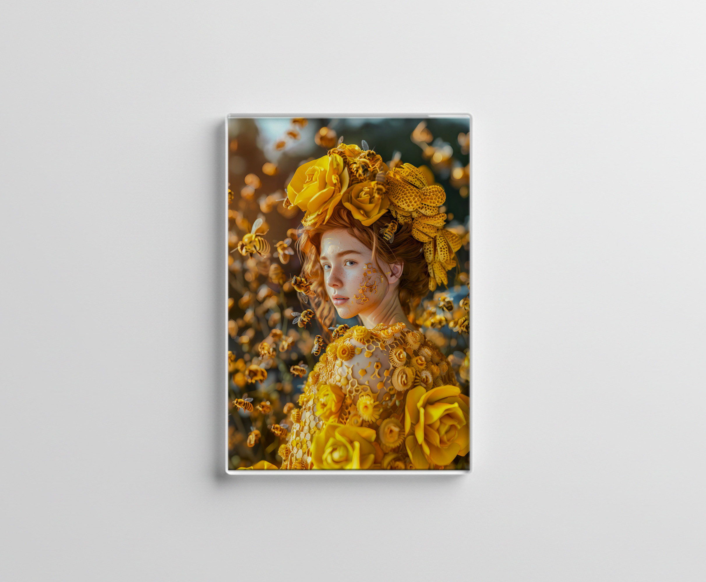 raxxa Glas-Magnet: Queen Bee Woman Posing with Honeybees and Honey