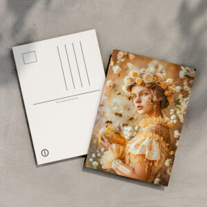 raxxa Postkarte: Queen Bee Woman Posing with Honeybees and Honey