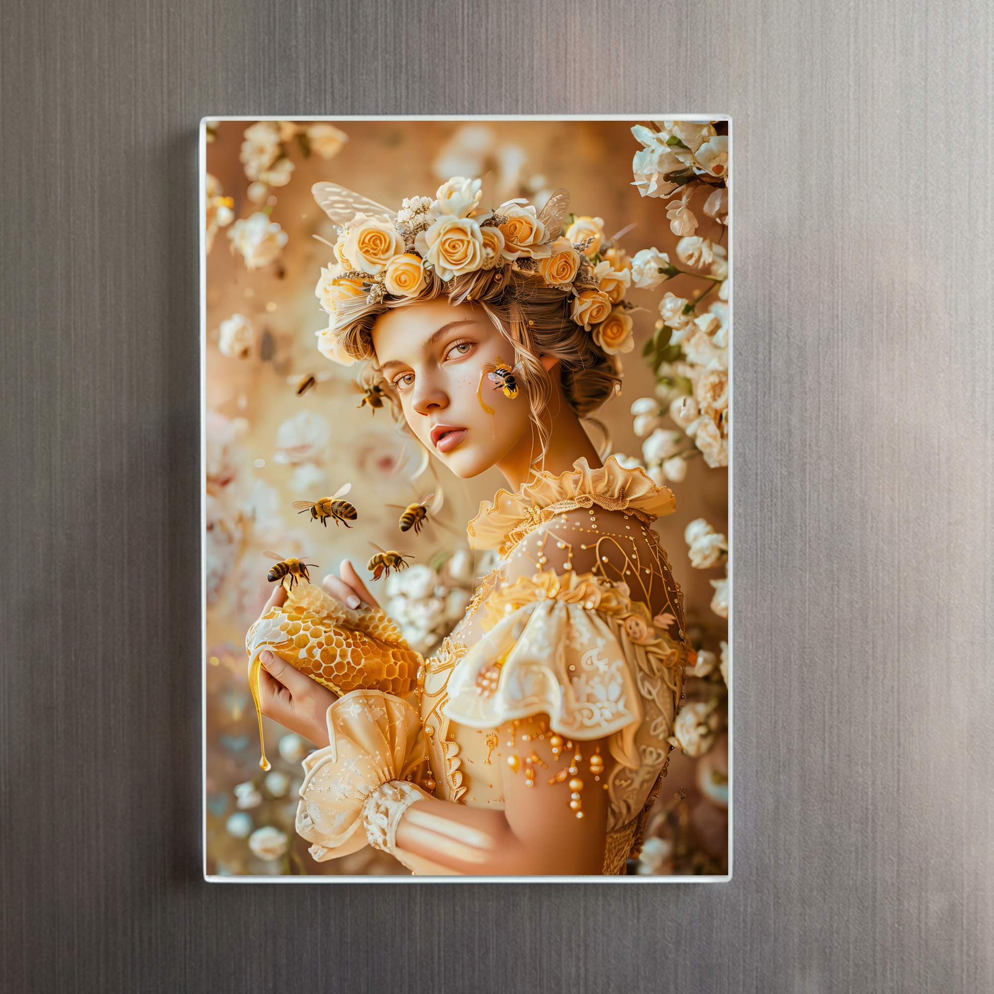 raxxa Glas-Magnet: Queen Bee Woman Posing with Honeybees and Honey - immagine 2