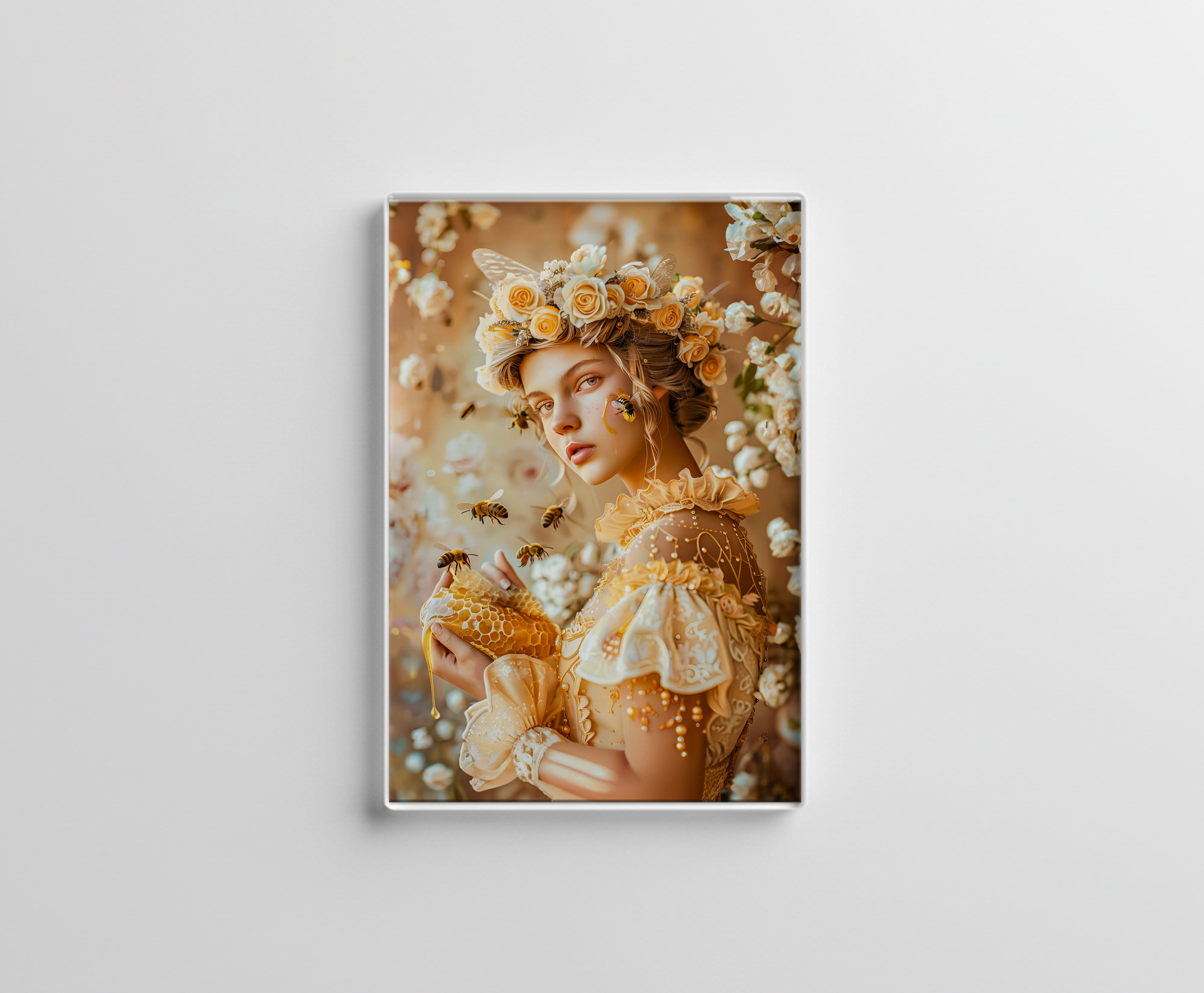 raxxa Glas-Magnet: Queen Bee Woman Posing with Honeybees and Honey