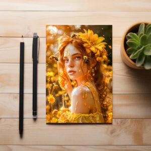 raxxa Postkarte: Queen Bee Woman Posing with Honeybees and Honey