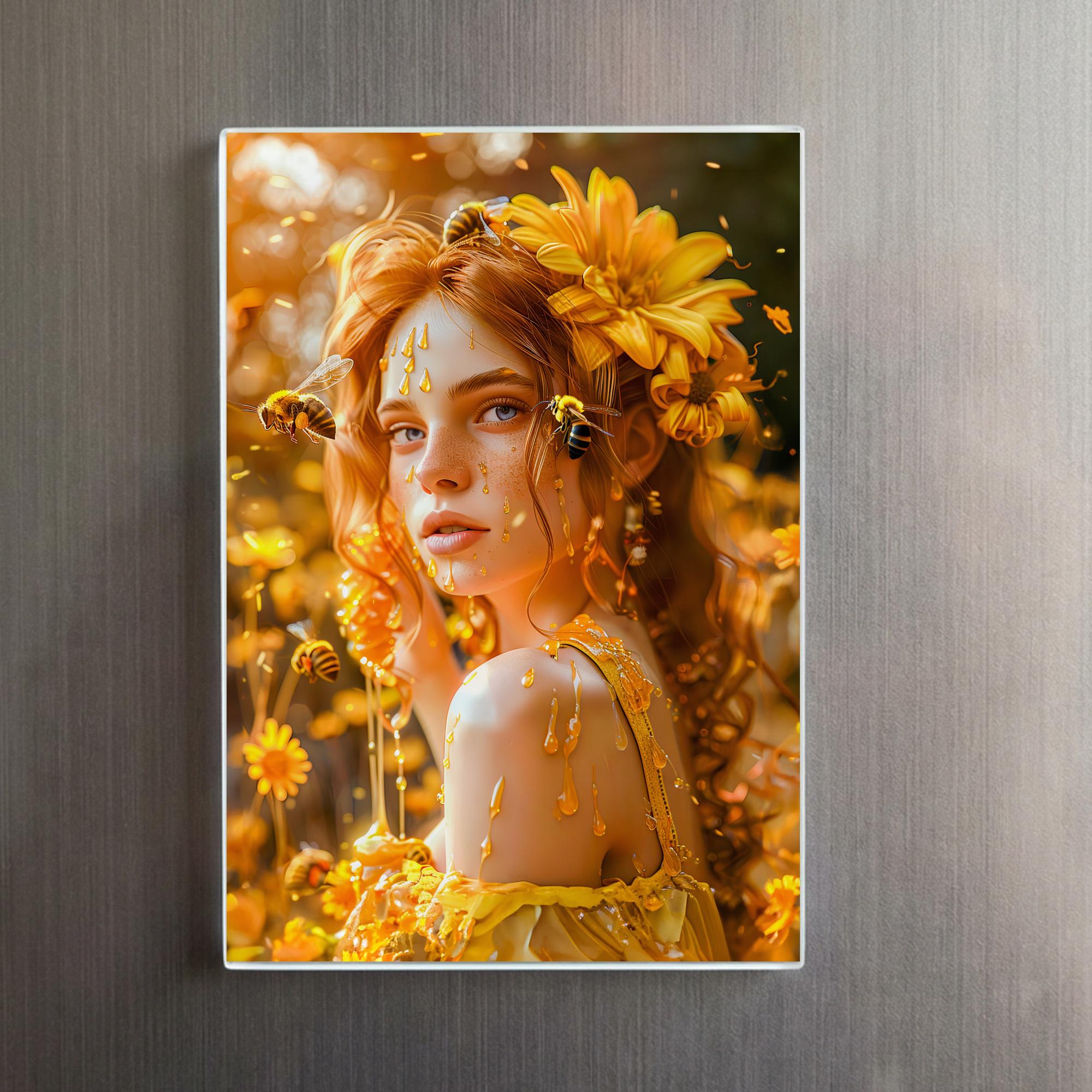 raxxa Glas-Magnet: Queen Bee Woman Posing with Honeybees and Honey – Bild 2