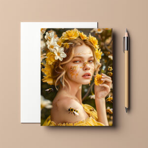 raxxa Postkarte: Queen Bee Woman Posing with Honeybees and Honey
