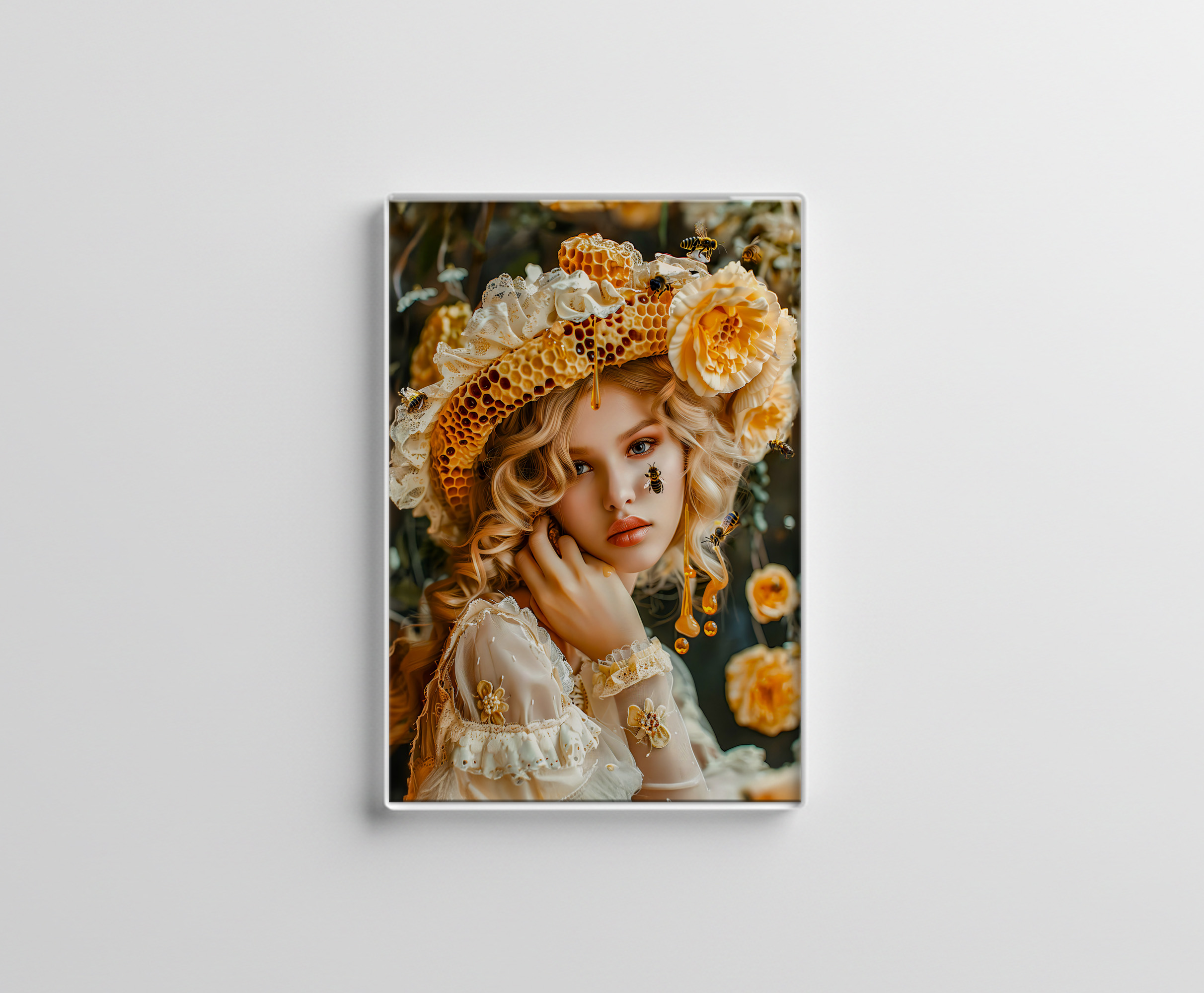 raxxa Glas-Magnet: Queen Bee Woman Posing with Honeybees and Honey