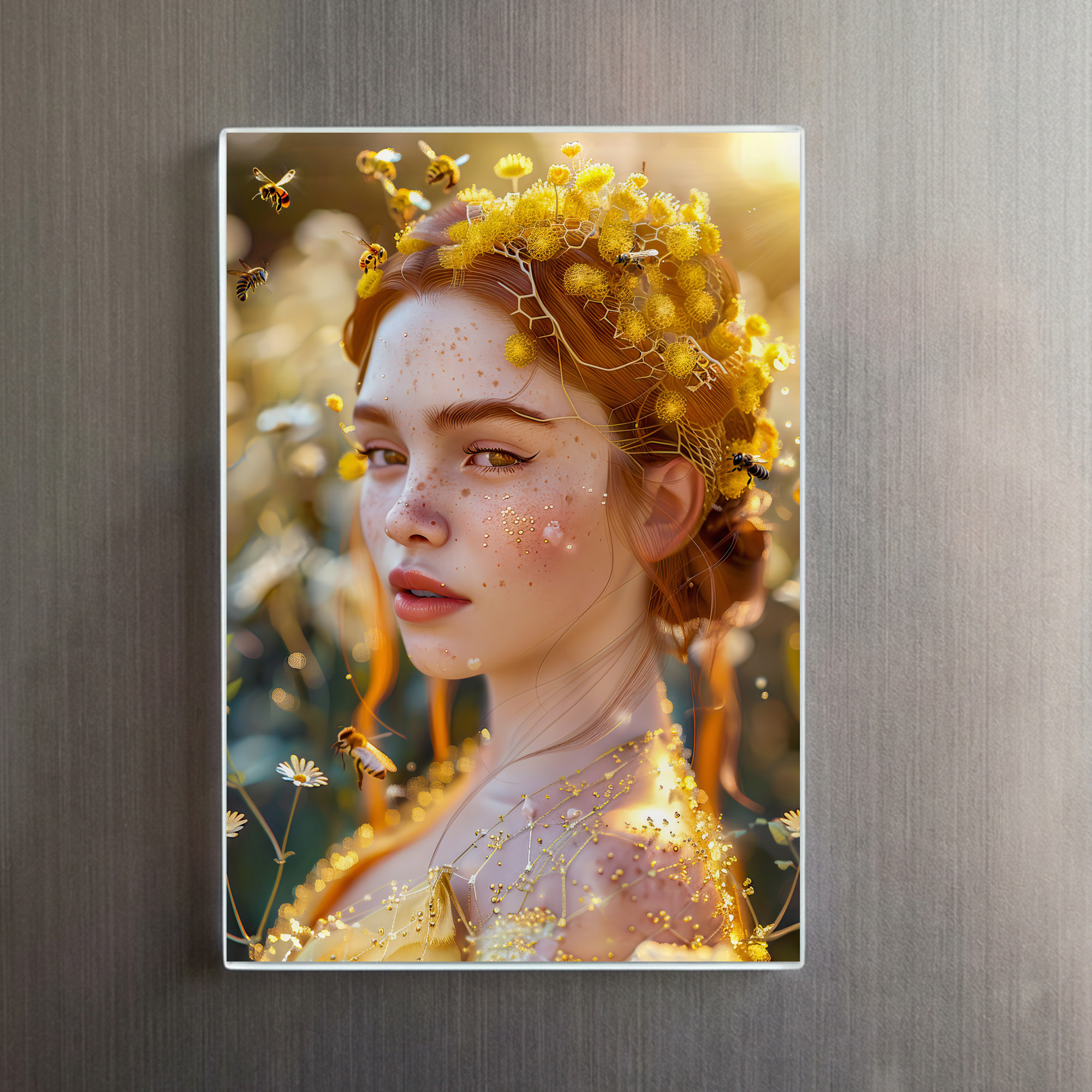 raxxa Glas-Magnet: Queen Bee Woman Posing with Honeybees and Honey – Bild 2
