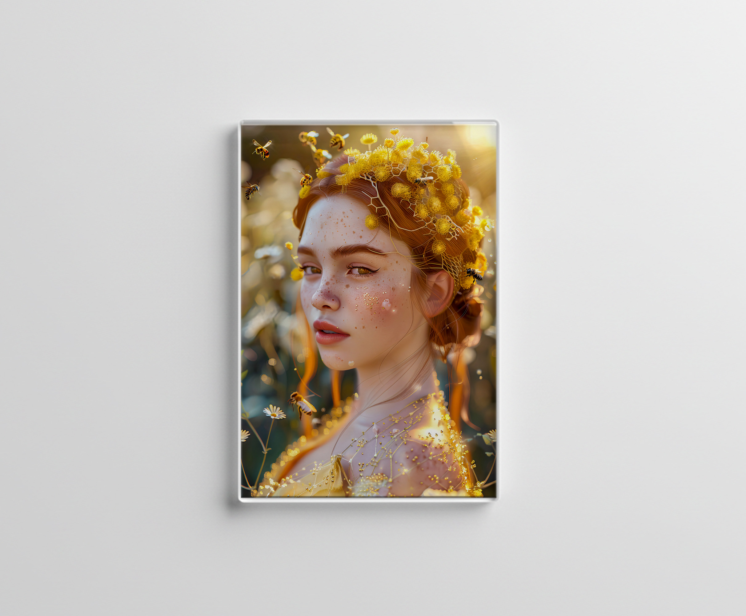 raxxa Glas-Magnet: Queen Bee Woman Posing with Honeybees and Honey