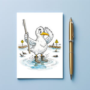 raxxa Postkarte: Comic Bird Flood Gauge Duty