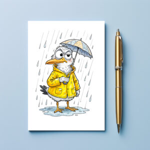 raxxa Postkarte: Comic Bird Rainy Day Duty