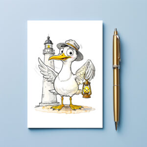 raxxa Postkarte: Seagull Comic Lighthouse Lantern