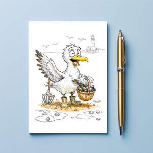 raxxa Postkarte: Comic Bird Collecting Shells
