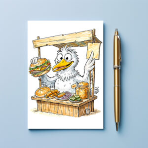 raxxa Postkarte: Comic Bird at Fish Stand