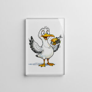 raxxa Glas-Magnet: Seagull Holding Fish Sandwich at the Coast