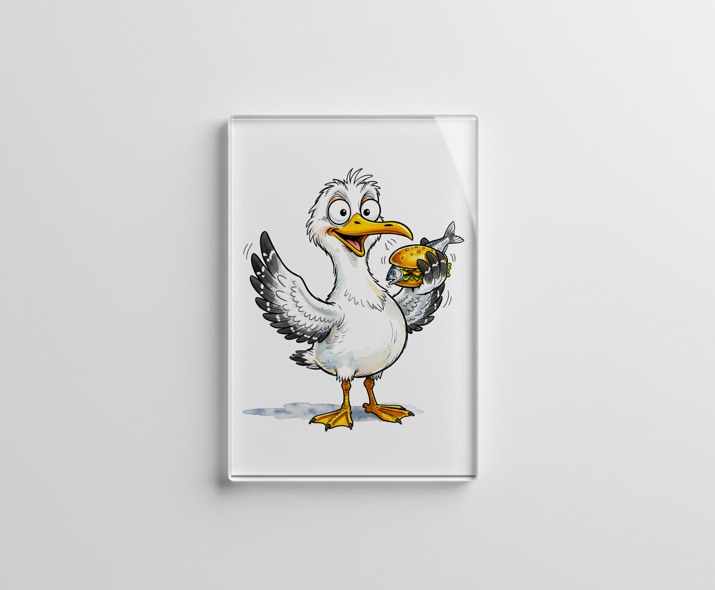 raxxa Glas-Magnet: Seagull Holding Fish Sandwich at the Coast