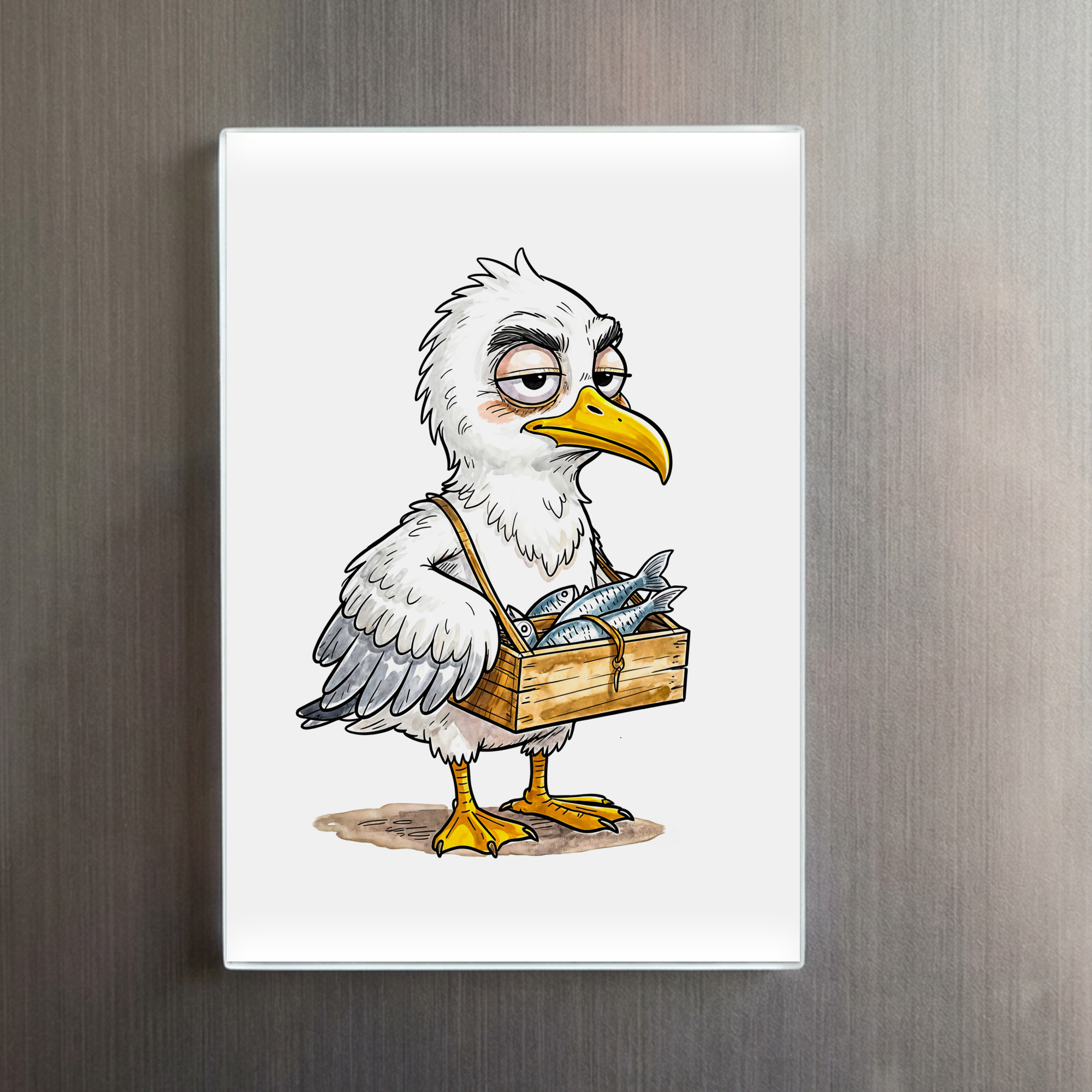 raxxa Glas-Magnet: Seagull Carrying Fish Crate at the Coast - Imagen 2