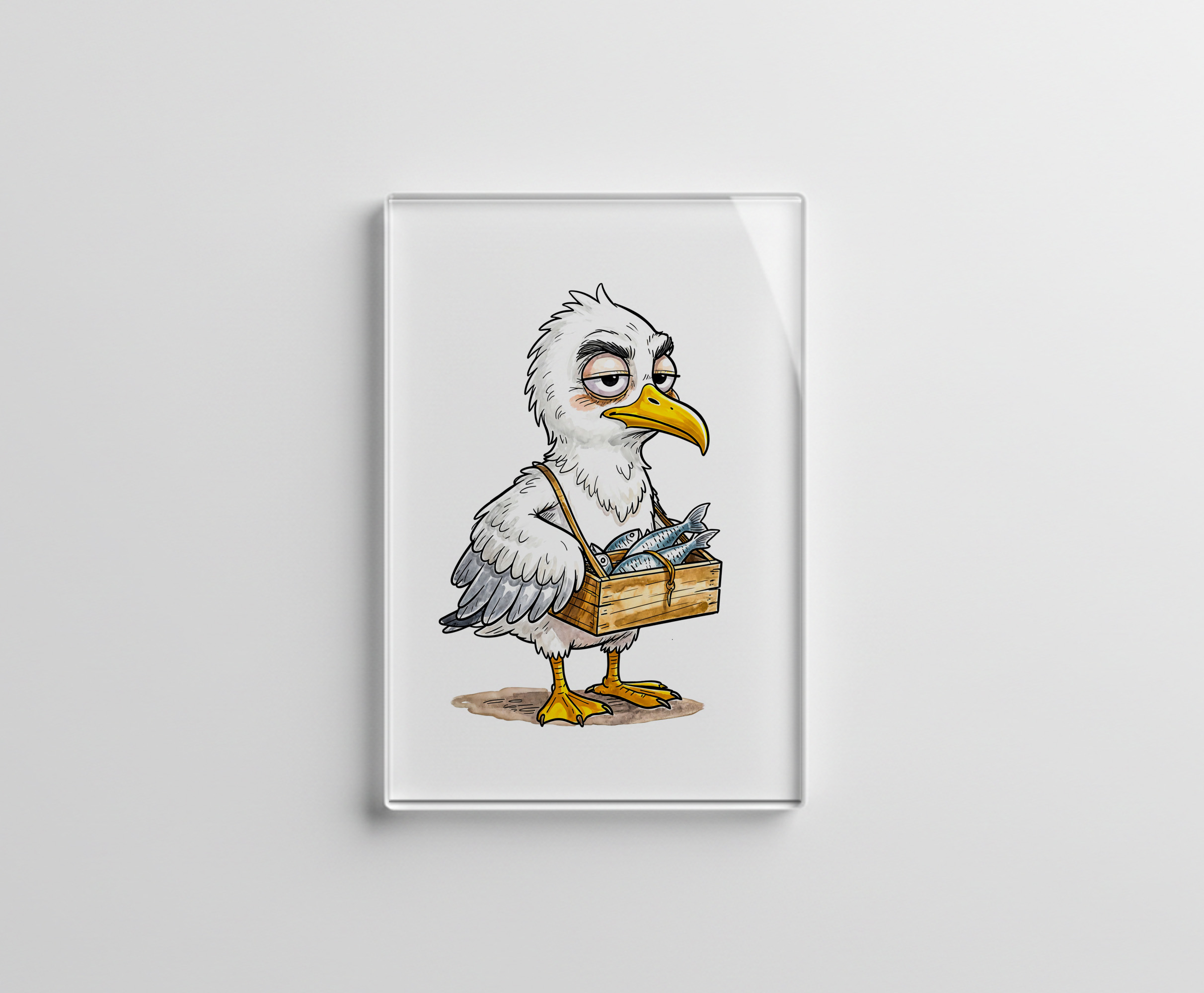 raxxa Glas-Magnet: Seagull Carrying Fish Crate at the Coast