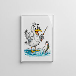 raxxa Glas-Magnet: Seagull Fishing with Rod in Shallow Water