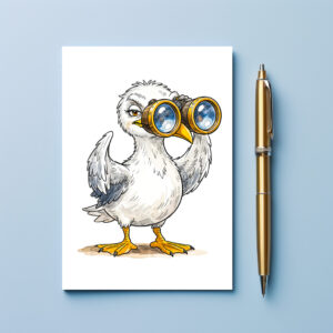raxxa Postkarte: Seagull Looking Through Binoculars at the Coast