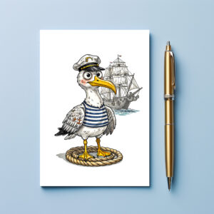 raxxa Postkarte: Seagull Sailor with Rope and Ship Background