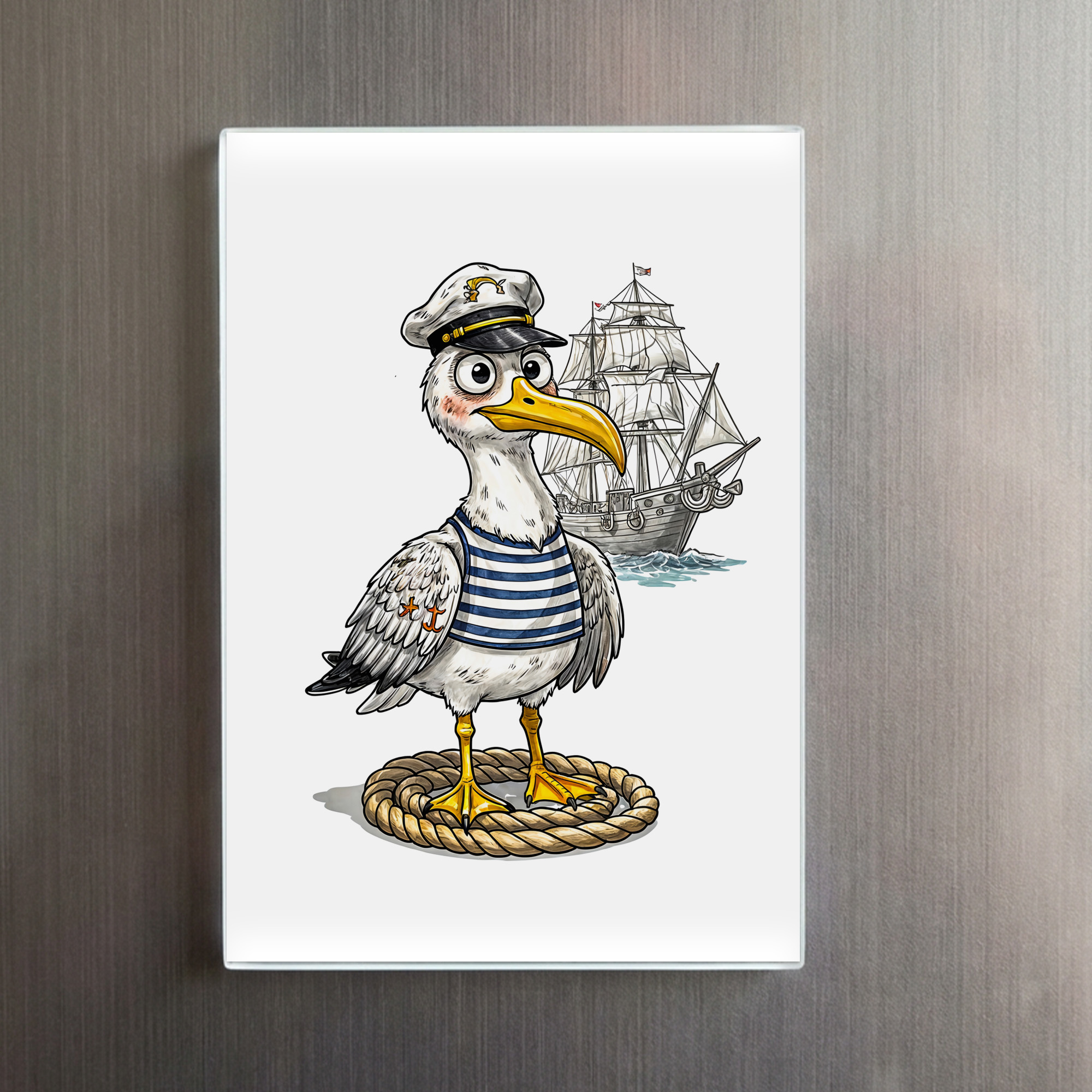 raxxa Glas-Magnet: Seagull Sailor with Rope and Ship Background – Bild 2