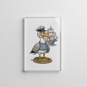 raxxa Glas-Magnet: Seagull Sailor with Rope and Ship Background
