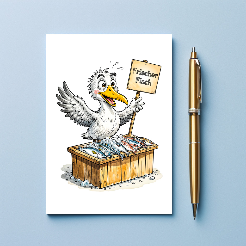 raxxa Postkarte: Seagull at Fresh Fish Stand on the Coast