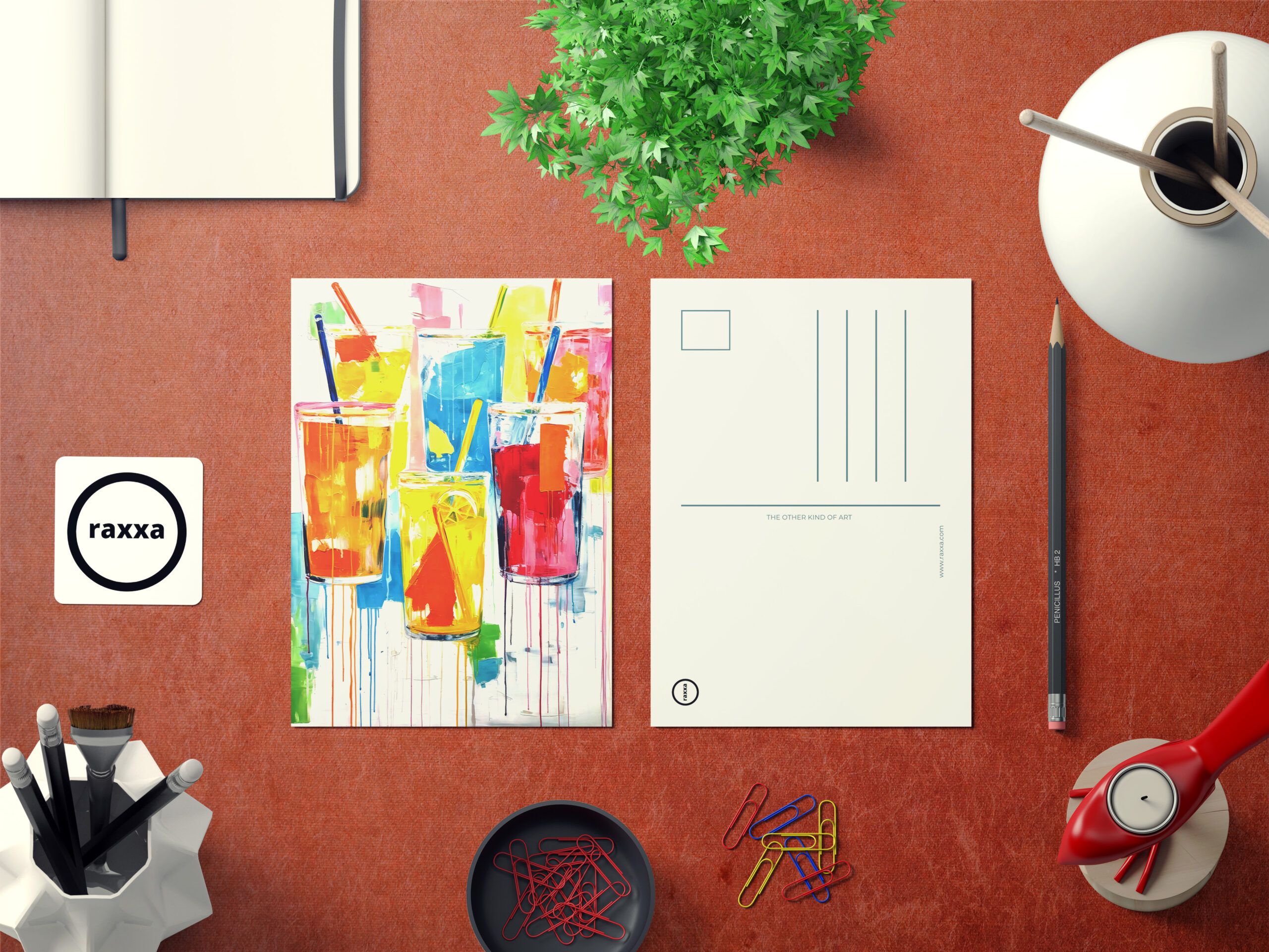 raxxa Postkarte: Chromatic Libations Abstractly Painted Vibrant Cocktails.