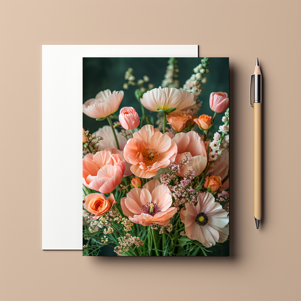 raxxa Postkarte: Peach and Orange Poppy Bouquet Still Life