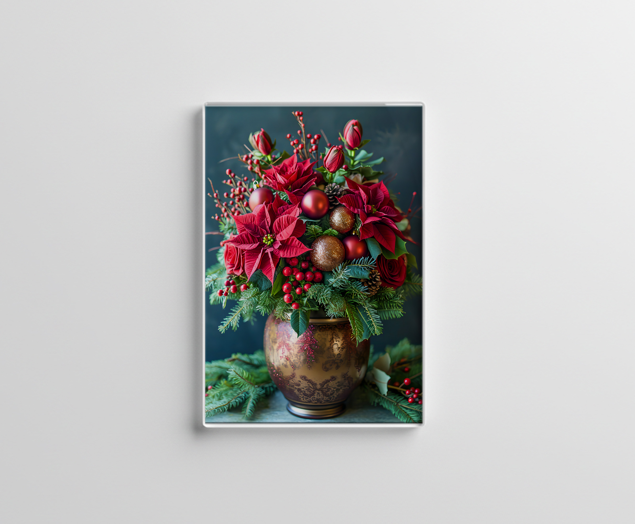 raxxa Glas-Magnet: Festive Holiday Floral Arrangement Still Life