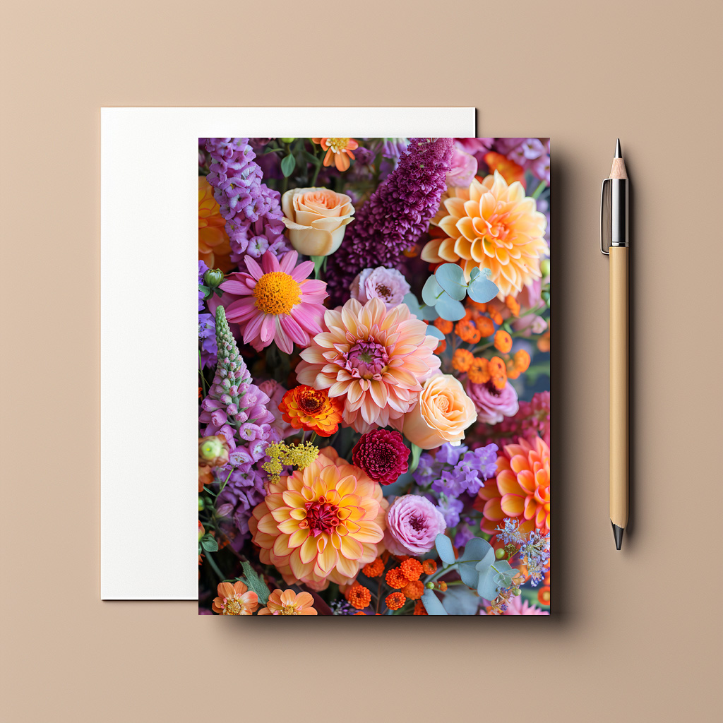 raxxa Postkarte: Vibrant Mixed Flower Bouquet Still Life